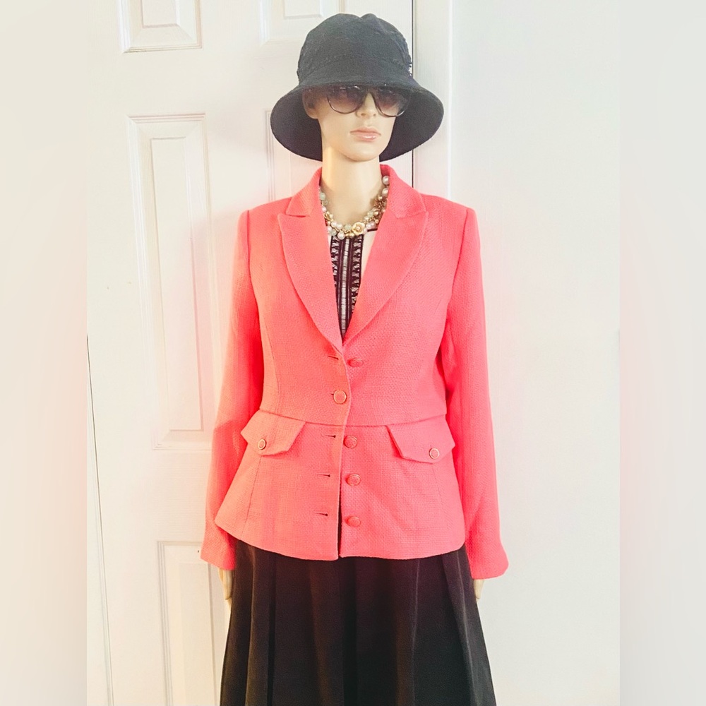 Tahari ASL Women's Blazer Orange Pink Double-Breasted  Long Sleeve Sz 8/M